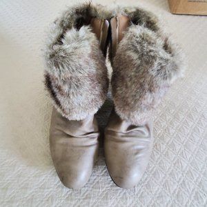Style & Co. Tan Leather Ankle Dress Booties w/ Faux Fur Top Womens Size 9 Zipper